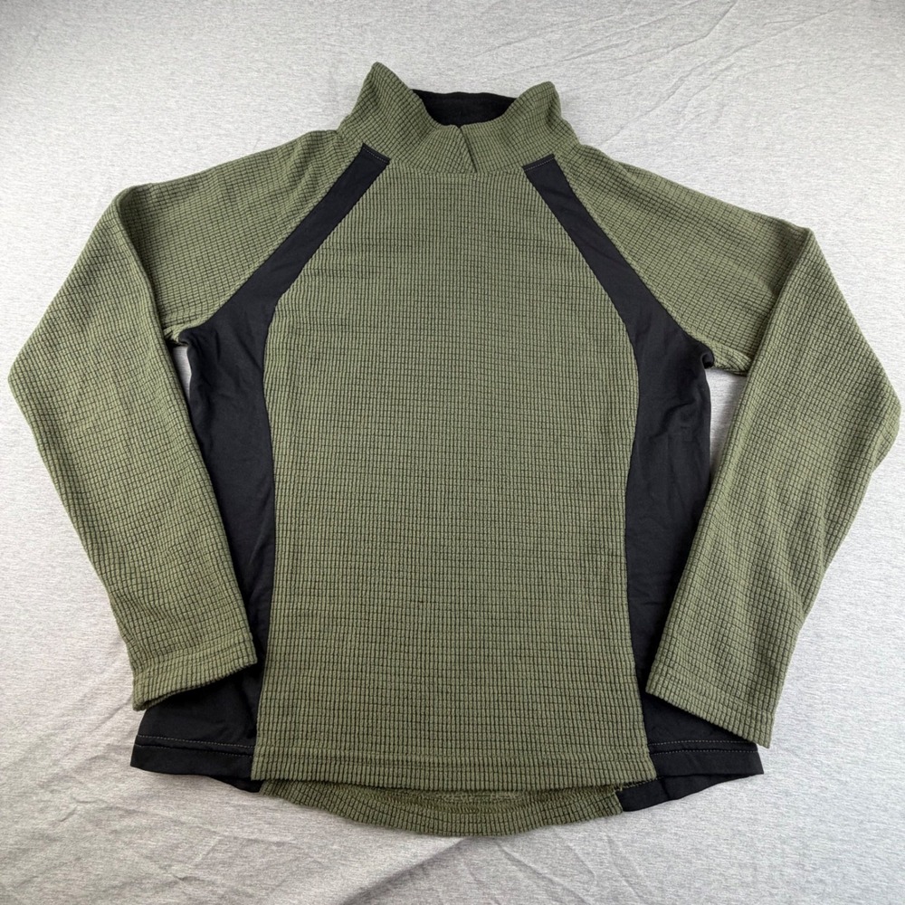 L.L. Bean Waffle Grid Fleece Mock Neck Pullover Green Black M Gorpcore Outdoor